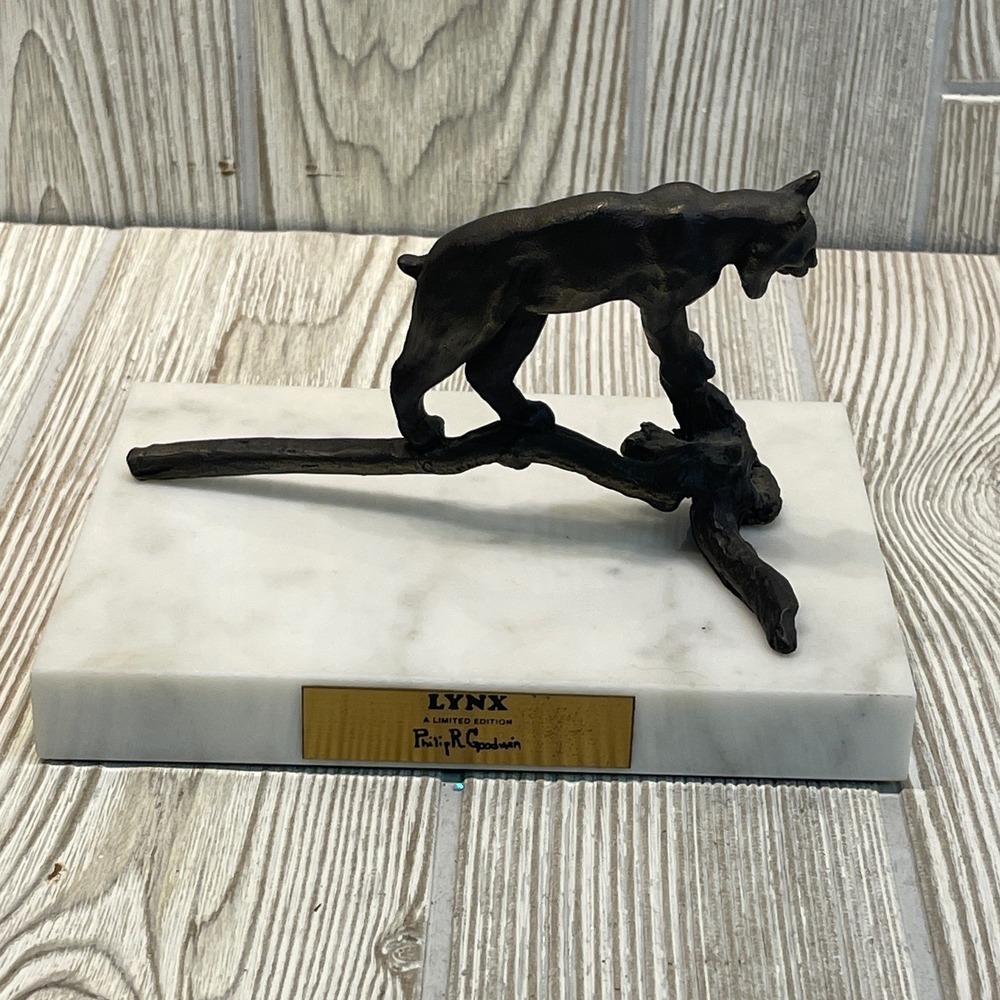 Philip R Goodwin Lynx Limited Edition Bronze Sculpture on Marble Base